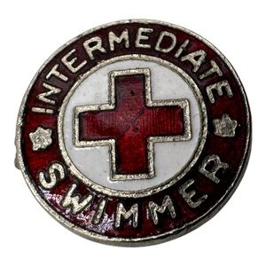 Vintage Red Cross Intermediate Swimmer Pin Badge‎ – 0.5” Enamel Lapel Pin